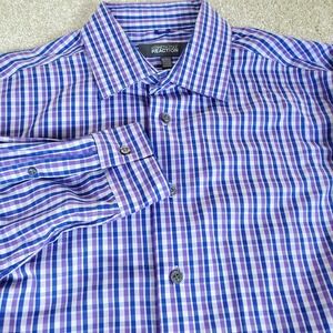 Kenneth Cole Reaction Men's Button Up Shirt Large SLIM Purple Blue Check LngSLV